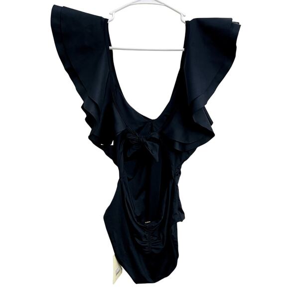 NWT Anthropologie Boamar Black Ruffle One Piece Swimsuit Size M Feminine Luxury - Picture 2 of 3